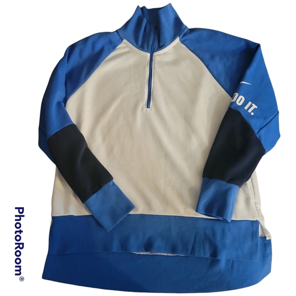 Nike Dri Fit 1/4 Zip Pullover Sweatshirt Colorblock White Blue Size Medium Logo - Picture 3 of 6